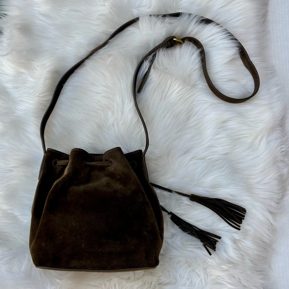 J. Crew Olive Suede Leather Drawstring Bucket Bag - Picture 4 of 8